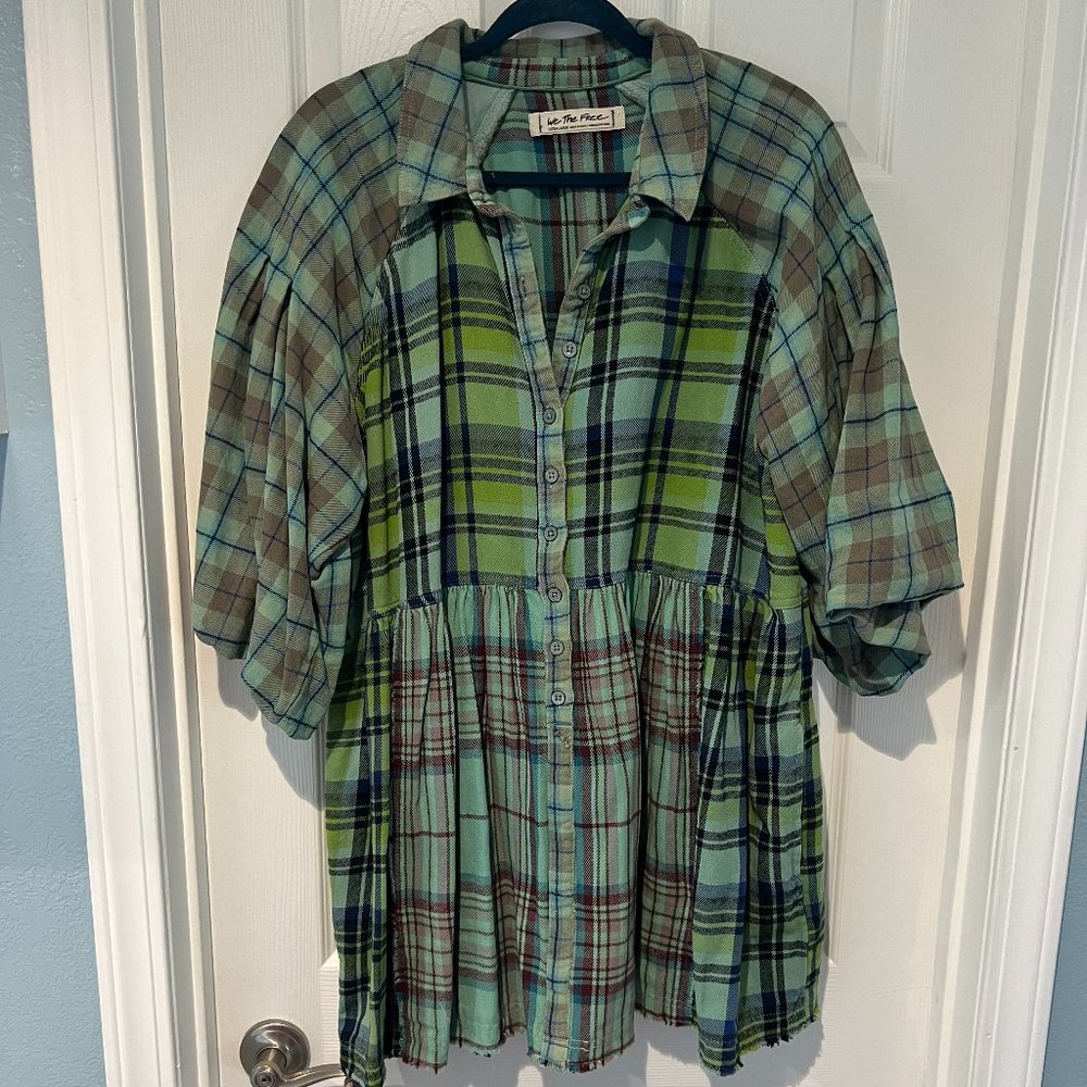 FREE PEOPLE MOON BAY SIZE XL PLAID TUNIC CAN FIT 2X